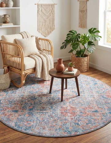 Blue Washable Timeless Round Rug