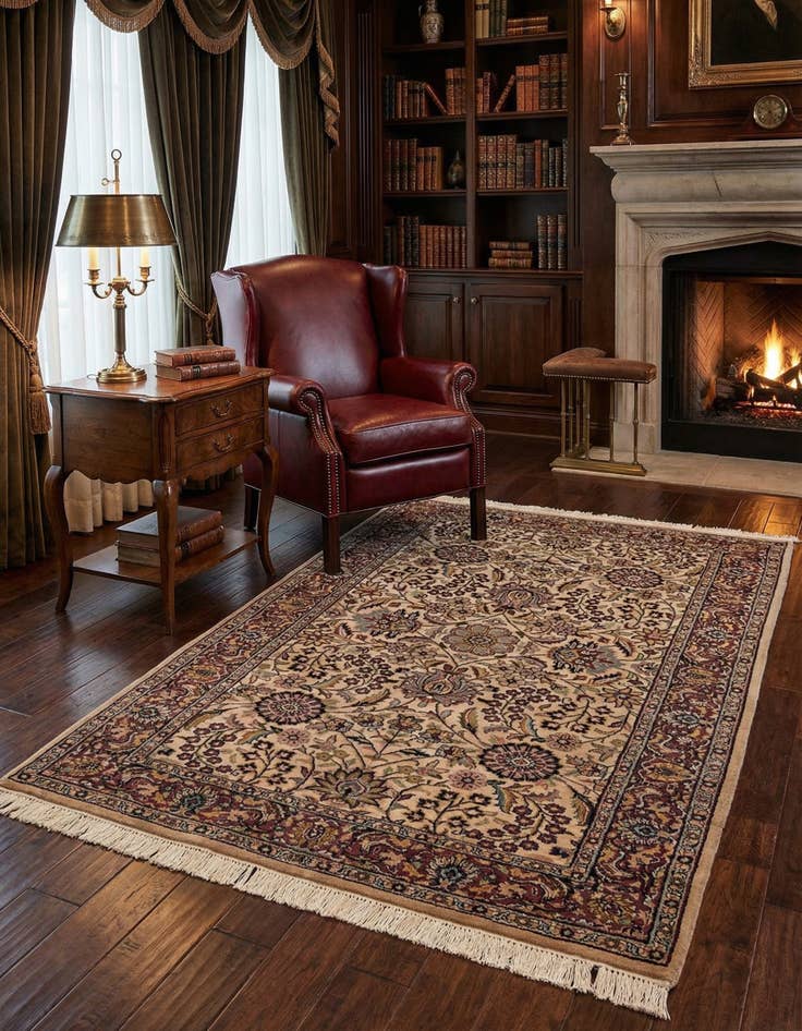 Detail image of 4' 3 x 6' 2  Hand Knotted Sarough Oriental Wool Rug