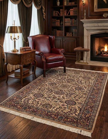 4' 3 x 6' 2 Hand Knotted Sarough Oriental Wool Rug