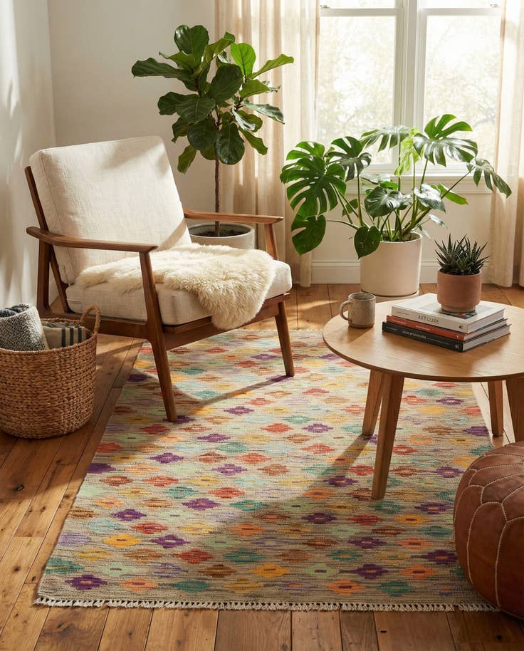 Detail image of 2' 10 x 4' 10 Hand Woven Kilim Modern Wool Rug