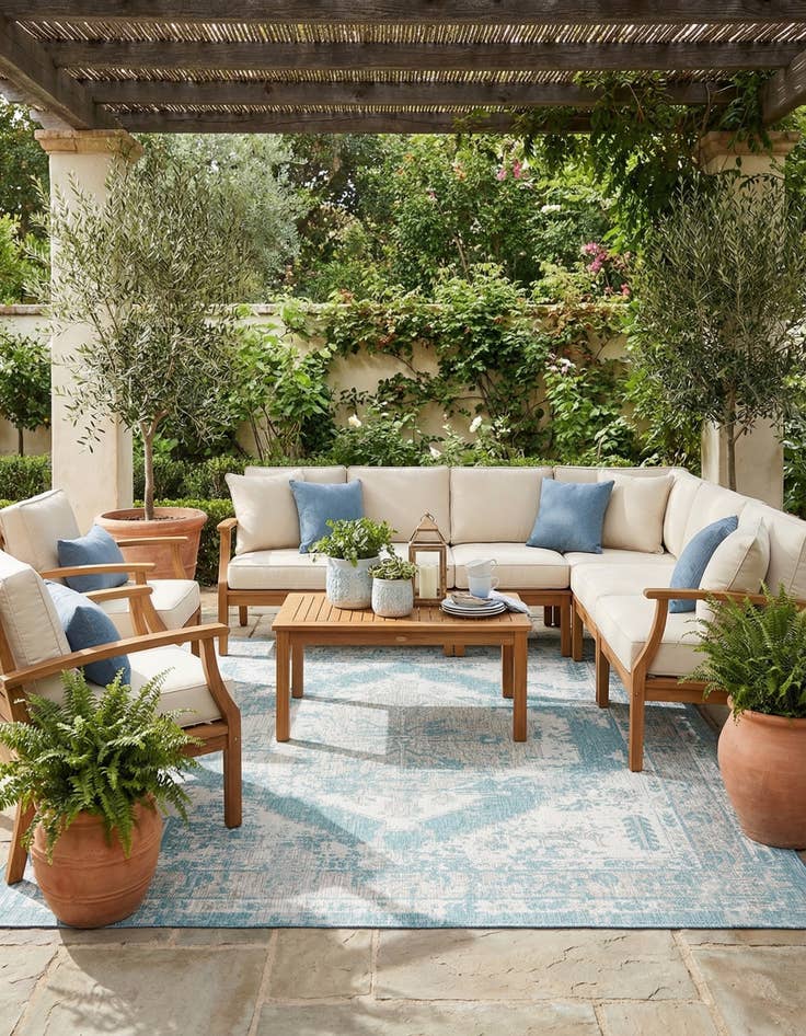 Detail image of  10' x 10'  Washable Traditional Indoor / Outdoor Square Rug