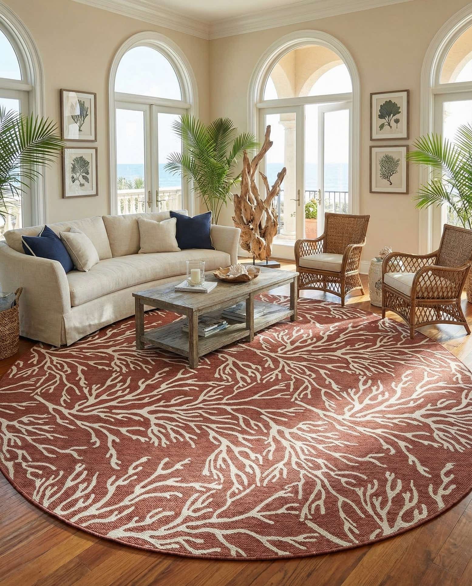 13' x 13' Easy-Clean Coastal Indoor / Outdoor Round Rug