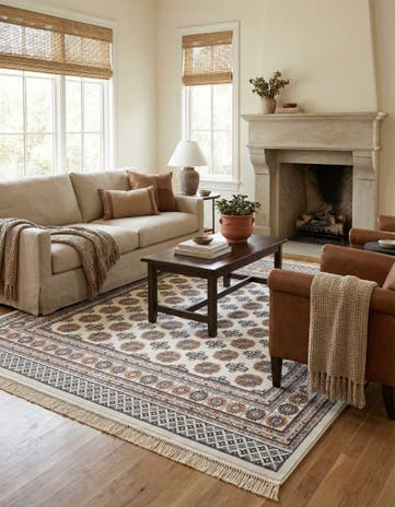 Ivory Bokhara Square Rug