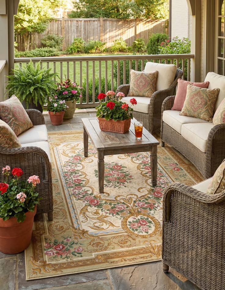 Detail image of 5' x 8'  Washable Traditional Indoor / Outdoor Rug