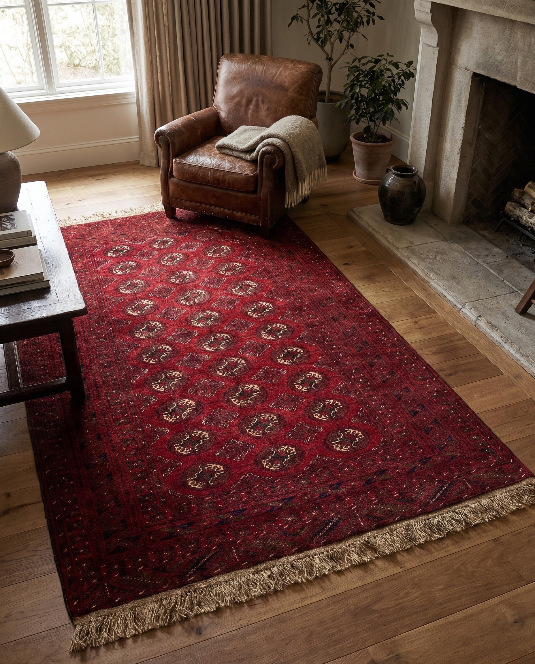 4' 2 x 6' 2 Hand Knotted Afghan Akhche Wool Rug