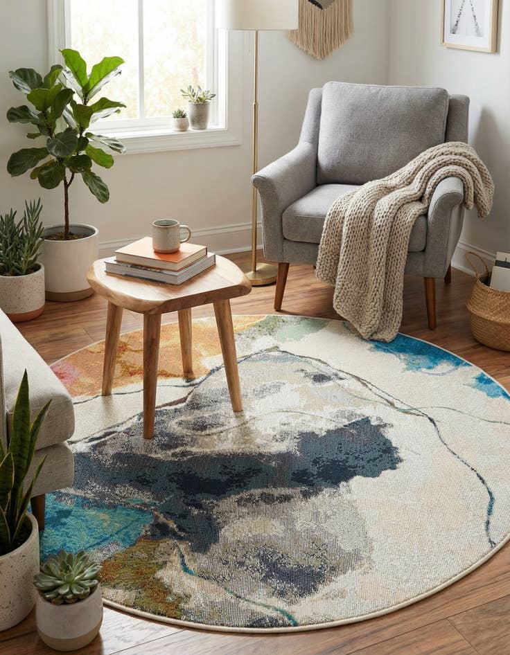 Detail image of 4' 1 x 4' 1 Easy-Clean Modern Indoor / Outdoor Round Rug