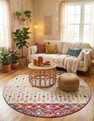 Ivory Multi Moroccan Trellis Round Rug