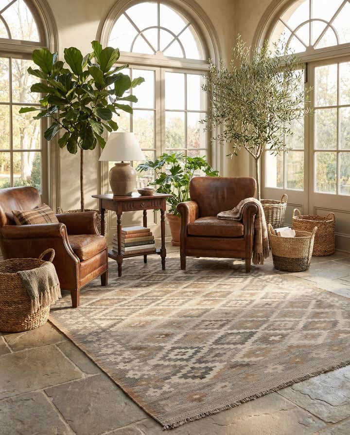 6' 6 x 9' 9 Hand Woven Kilim Maymana Wool Rug