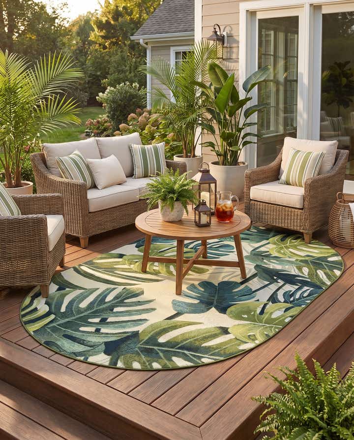 5' 3 x 8' Easy-Clean Botanical Indoor / Outdoor Oval Rug