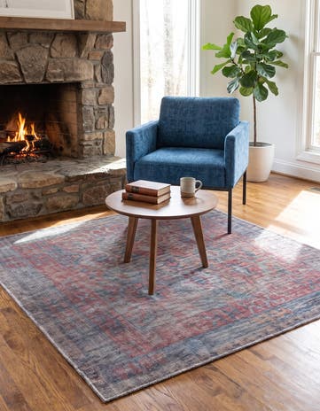 Rust Blue Washable Sisu Square Rug
