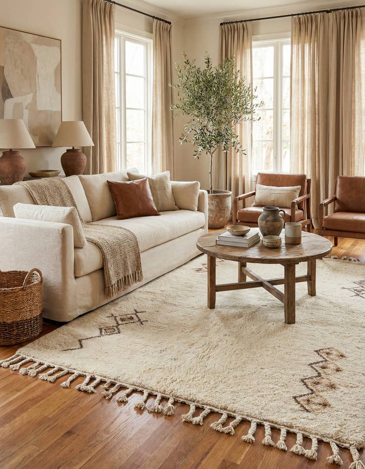 Detail image of  5' 8 x 8'  Hand Knotted Moroccan Wool Rug