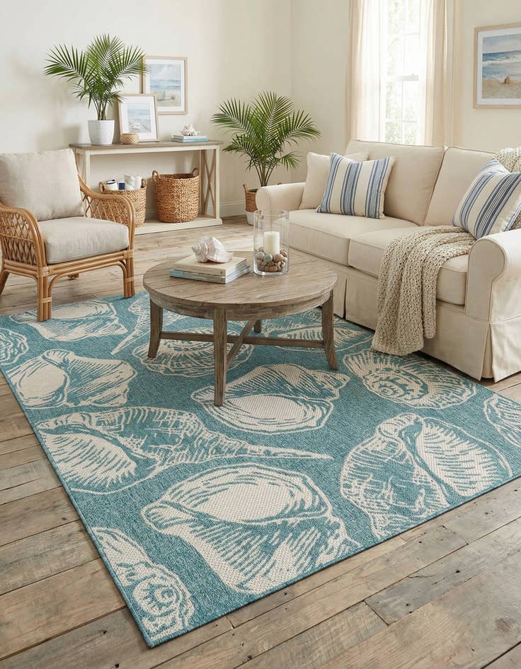 Detail image of 5' 3 x 8'  Washable Coastal Indoor / Outdoor Rug