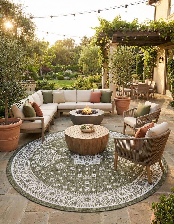 Detail image of  13' x 13'  Washable Aztec Indoor / Outdoor Round Rug
