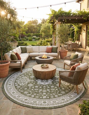 13' x 13' Easy-Clean Aztec Indoor / Outdoor Round Rug