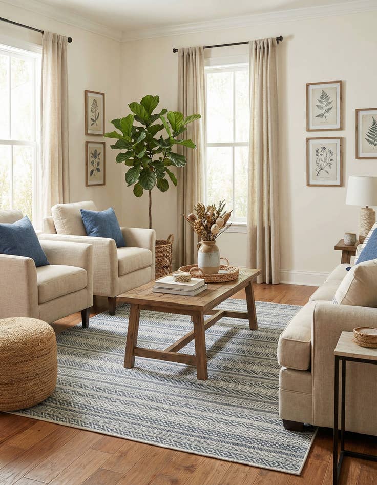 Detail image of 5' 3 x 5' 3  Washable Striped Indoor / Outdoor Square Rug