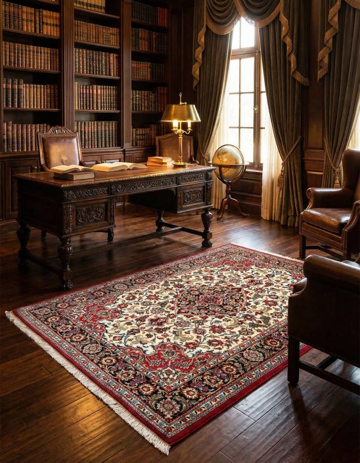 Detail image of  3' 7 x 5'  Hand Knotted Qom Persian Rug