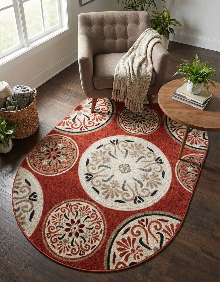 Detail image of 5' 3 x 8' Easy-Clean Modern Indoor / Outdoor Oval Rug