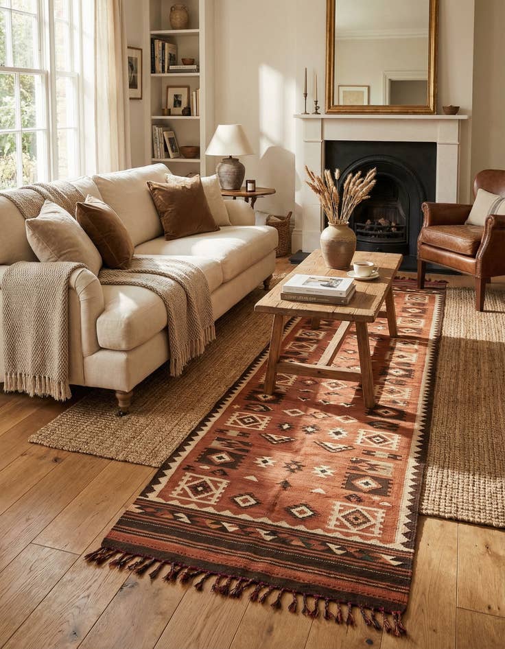 Detail image of  3' 4 x 12' 5  Hand Woven Kilim Fars Wool Runner Rug