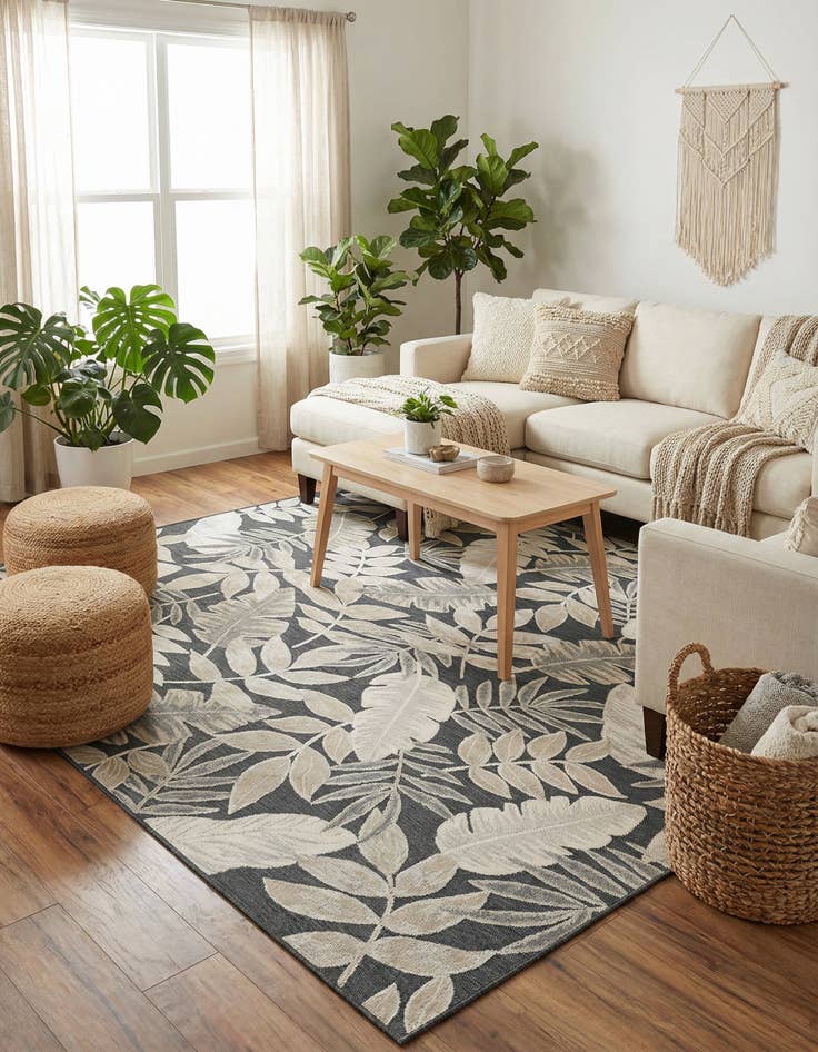 Detail image of  8' 2 x 10'  Washable Botanical Indoor / Outdoor Rug