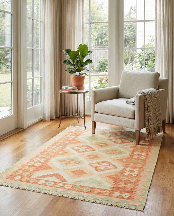3' x 4' 9 Hand Woven Kilim Waziri Wool Rug