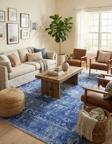 Navy Blue Washable Timeless Square Rug