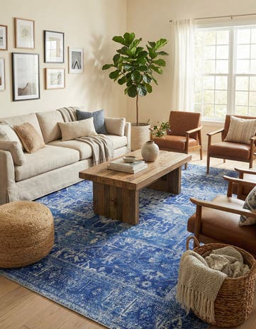 Navy Blue Washable Timeless Square Rug