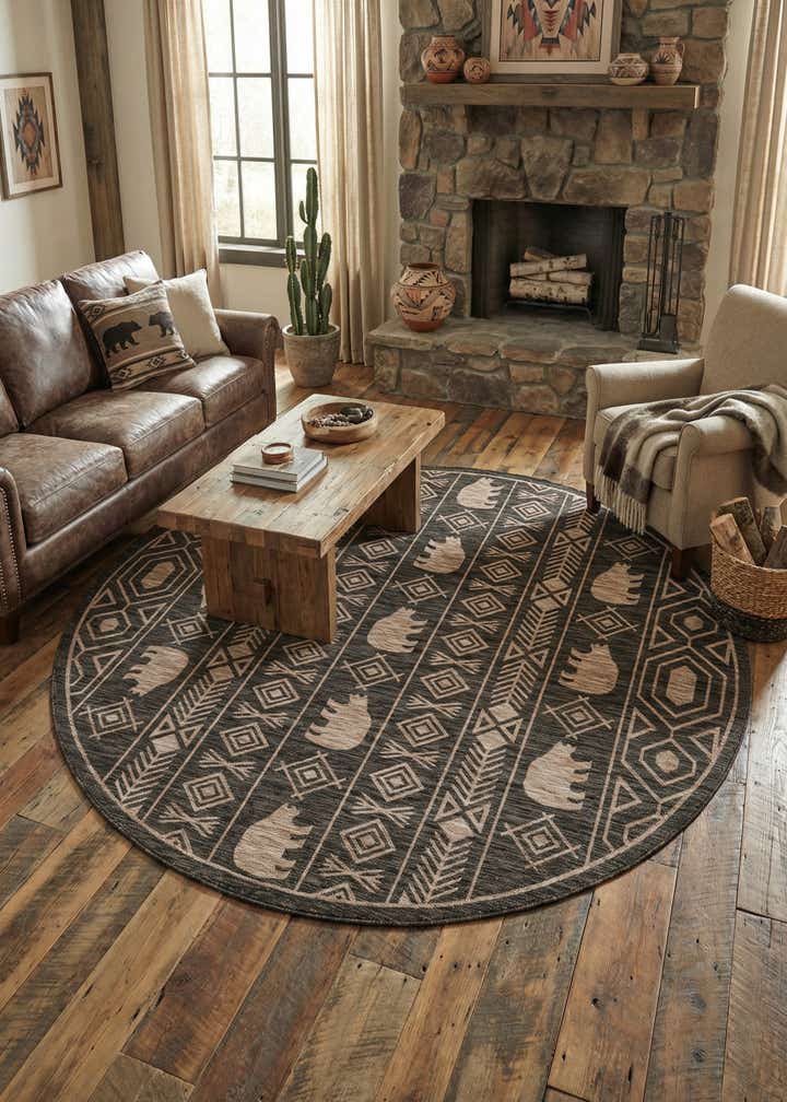 7' 10 x 7' 10 Easy-Clean Southwestern Indoor / Outdoor Round Rug