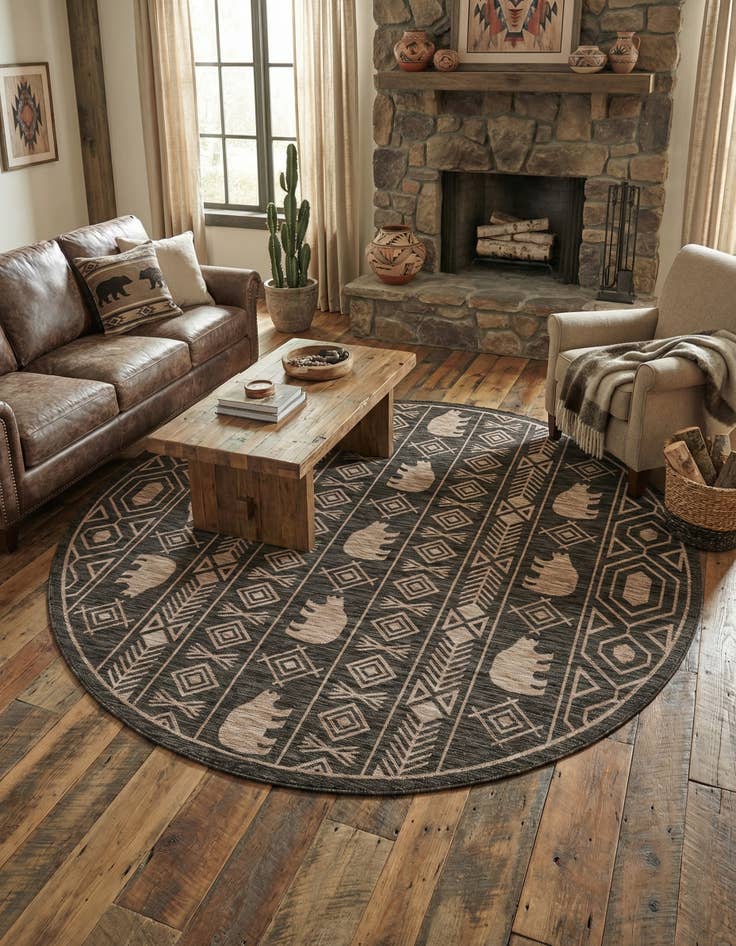 Detail image of 7' 10 x 7' 10 Easy-Clean Southwestern Indoor / Outdoor Round Rug