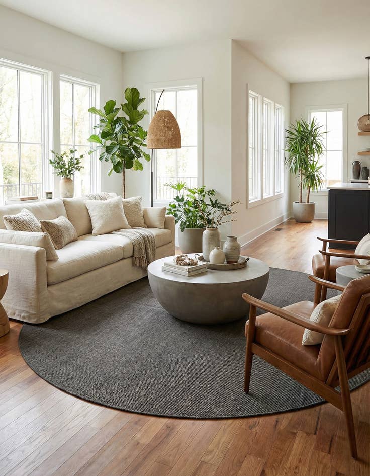 Detail image of 13' x 13'  Washable Solid Indoor / Outdoor Round Rug