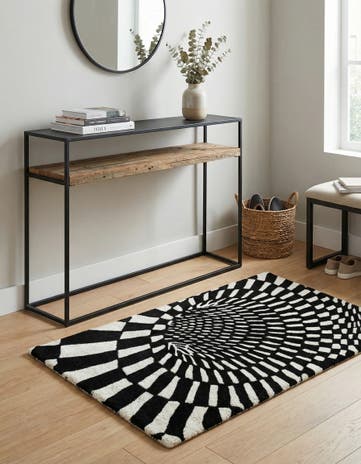 Black and White Vortex Wool Rug