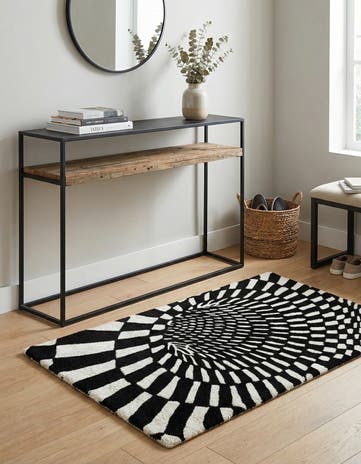 Black and White Vortex Wool Rug