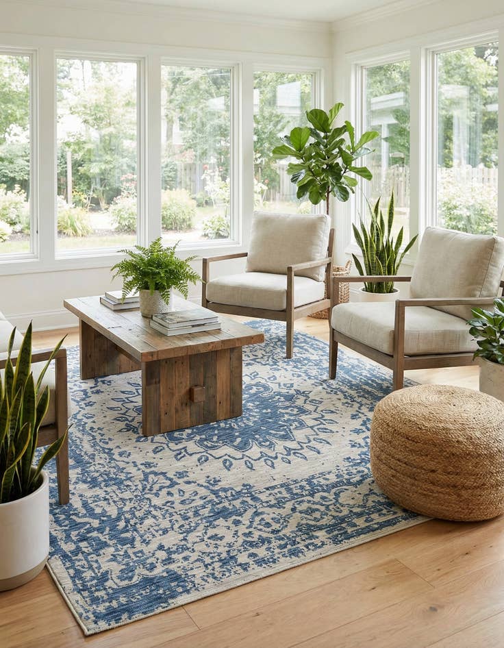 Detail image of  10' x 10'  Washable Traditional Indoor / Outdoor Square Rug