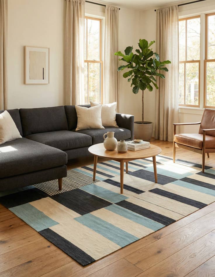 Detail image of 4' 3 x 5' 10  Hand Woven Kilim Modern Wool Rug