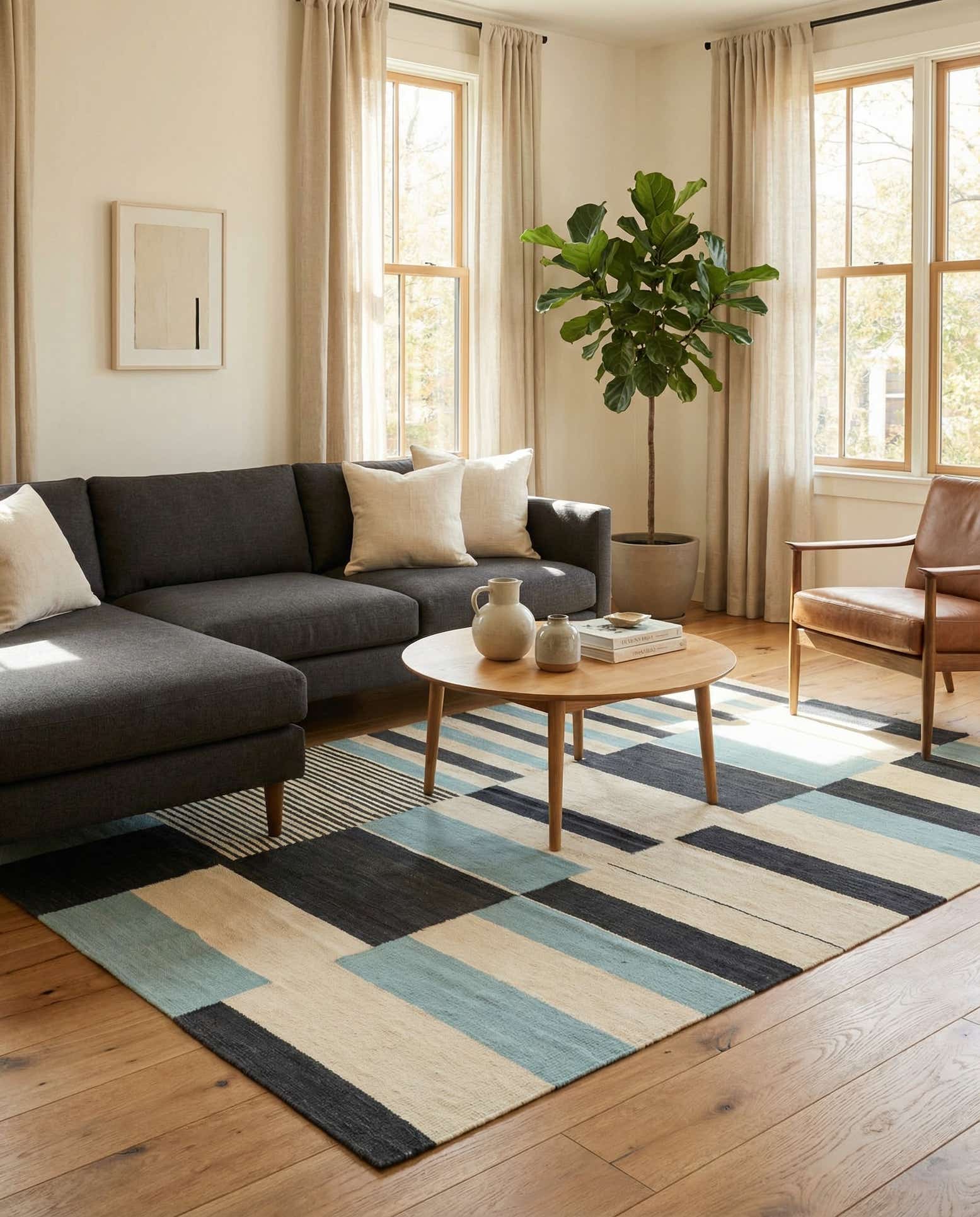 4' 3 x 5' 10 Hand Woven Kilim Modern Wool Rug