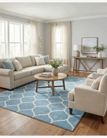 Light Blue Lattice Frieze Rug