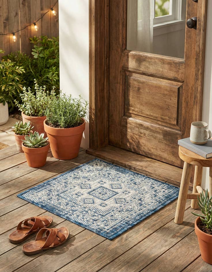 Detail image of 1' 4 x 1' 4  Washable Aztec Indoor / Outdoor Sample Rug