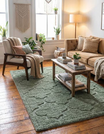 Green Lattice Shag Rug