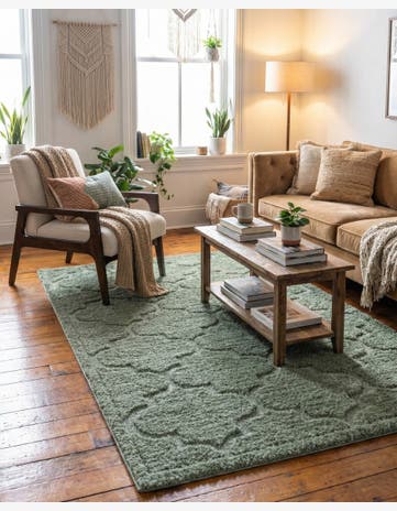 Green Lattice Shag Rug