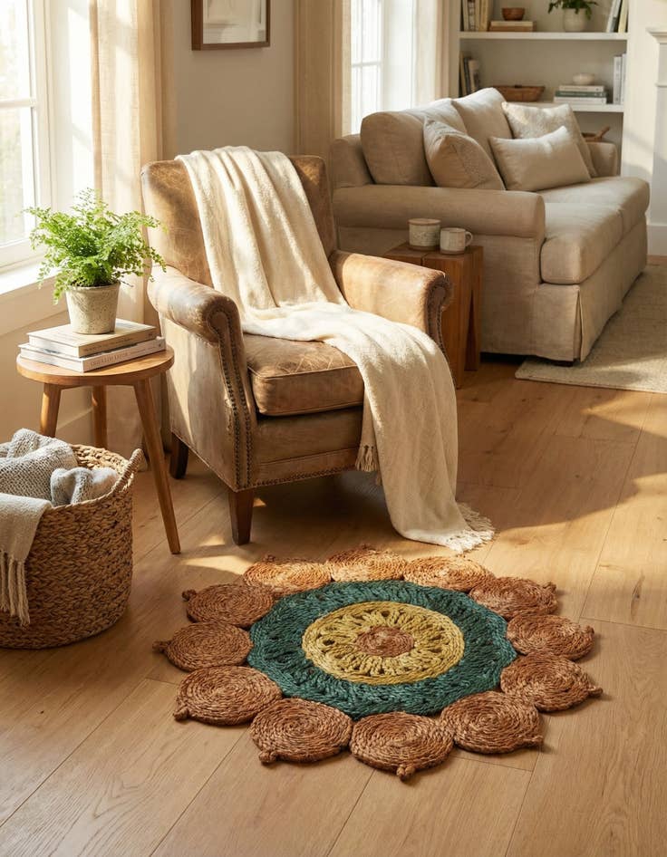 Detail image of 2' x 2'  Hand Braided Jute Round Rug