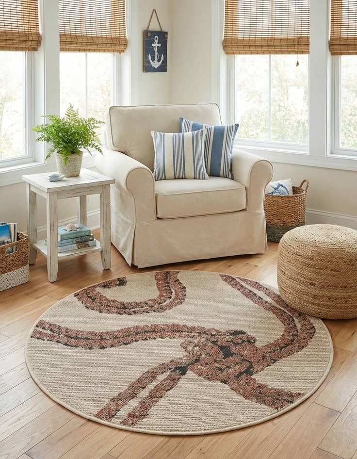 Detail image of 3' x 3'  Washable Coastal Indoor / Outdoor Round Rug