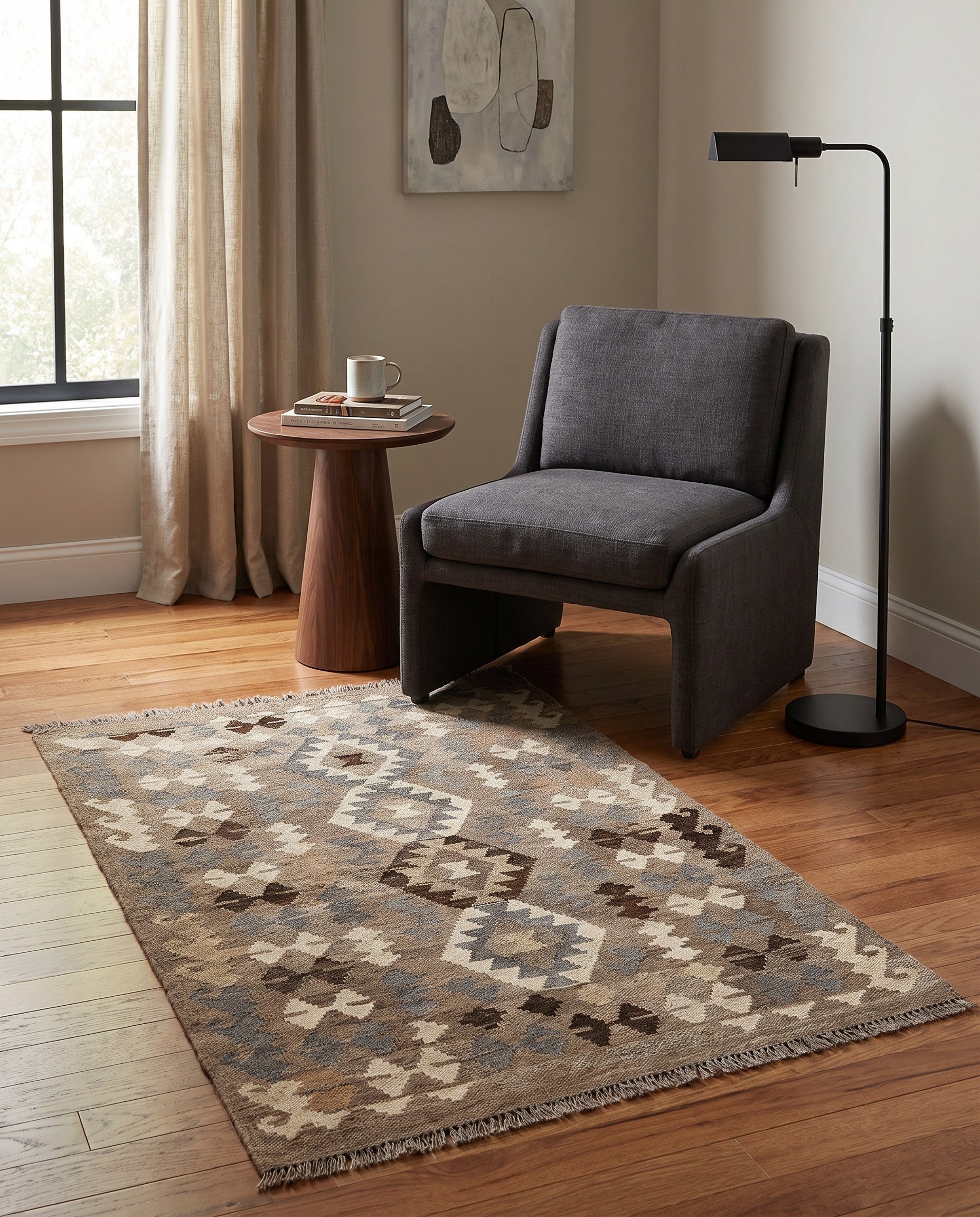 3' 5 x 5' Hand Woven Kilim Maymana Wool Rug