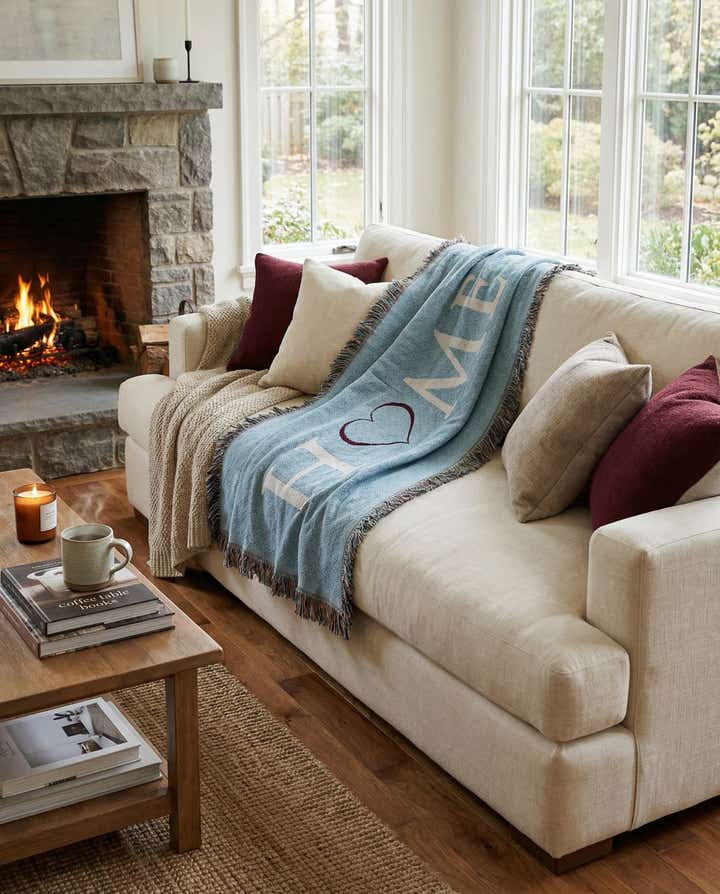 135cm x 185cm Home Heart Teal Throw Blanket