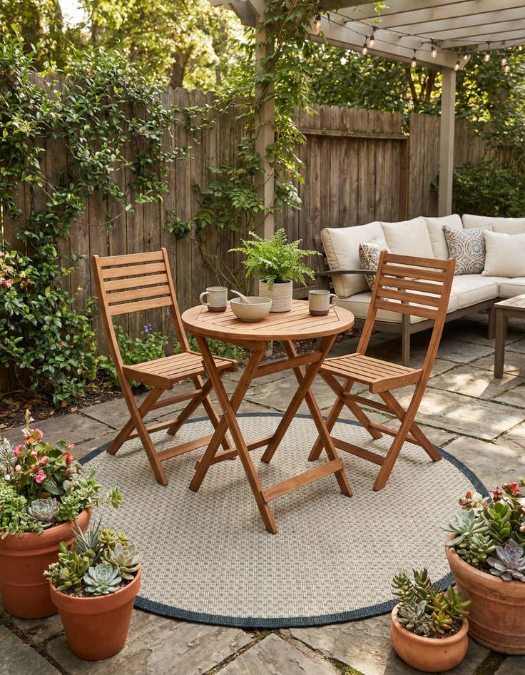 Detail image of 4' x 4'  Washable Border Indoor / Outdoor Round Rug