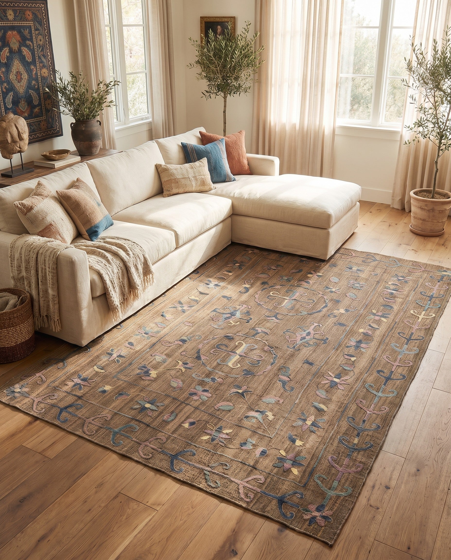 6' 6 x 9' 6 Hand Knotted Kilim Suzani Wool Rug