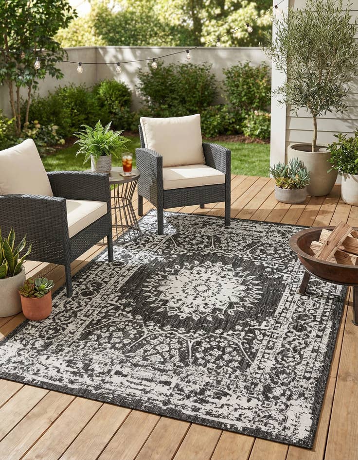 Detail image of 5' 3 x 7'  Washable Traditional Indoor / Outdoor Rug