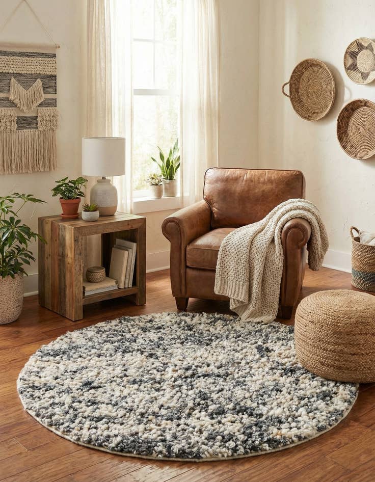 Detail image of 3' 1 x 3' 1  Hand Woven Haka Deluxe Shag Round Rug