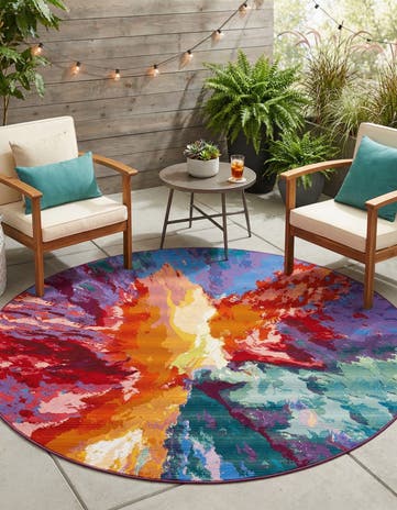 7' 10 x 7' 10 Easy-Clean Modern Indoor / Outdoor Round Rug