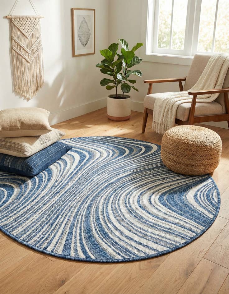 Detail image of 4' x 4'  Washable Modern Indoor / Outdoor Round Rug