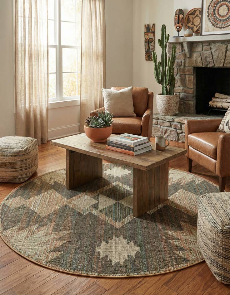 Detail image of 7' 10 x 7' 10  Washable Baja Indoor / Outdoor Round Rug