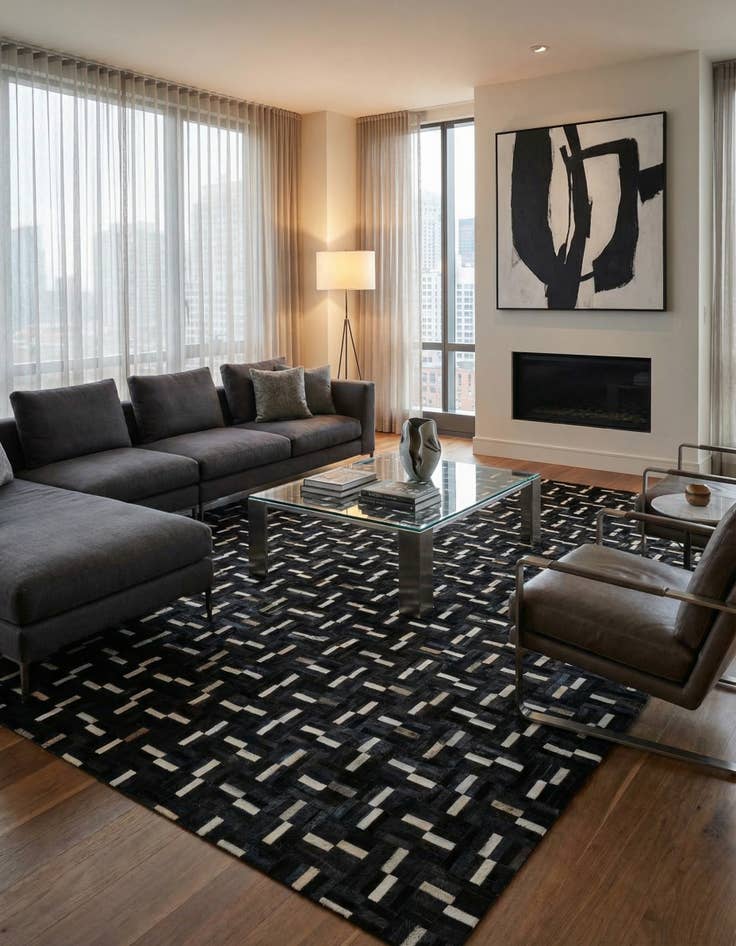 Detail image of  7' 9 x 9' 10 Cowhide Leather Rug